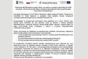 Informacja o Partnerskim projekcie budowy instalacji odnawialnych źródeł energii dla gmin województwa małopolskiego