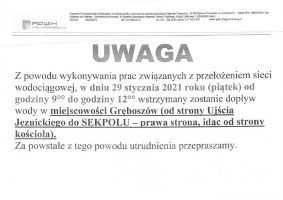 Utrudnienia w dostawie wody 29 stycznia 2021 r.