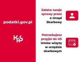 Plakat wizyta w urzędzie skarbowym tylko po wcześniejszej rezerwacji