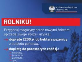 Plakat informacyjny - Rolniku! Sprzedaj zboże i uzyskaj dopłaty!