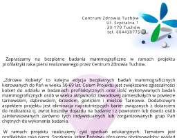Centrum Zdrowia Tuchów Zaproszenie na badania piersi