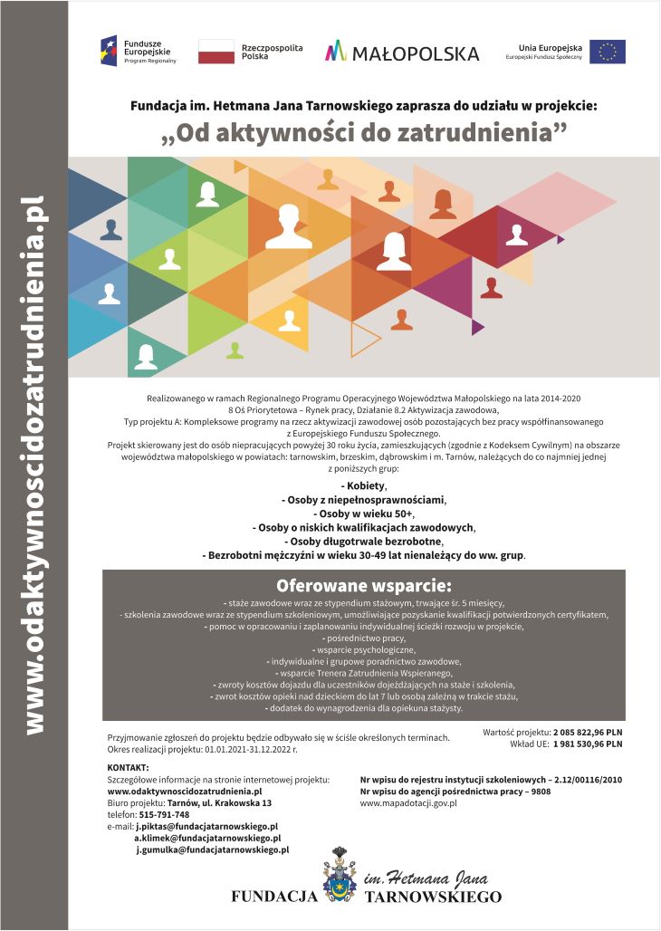 Plakat projektu od aktywności do zatrudnienia