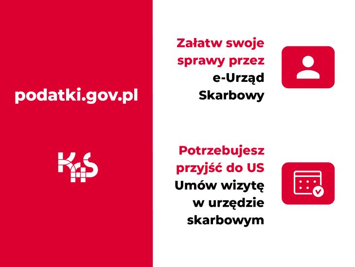 Plakat wizyta w urzędzie skarbowym tylko po wcześniejszej rezerwacji
