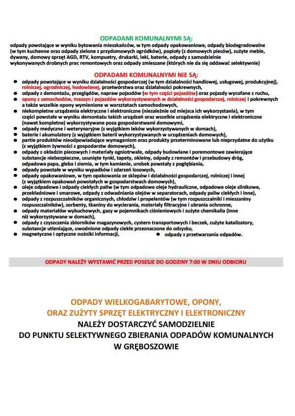Harmonogram wywozu odpadów