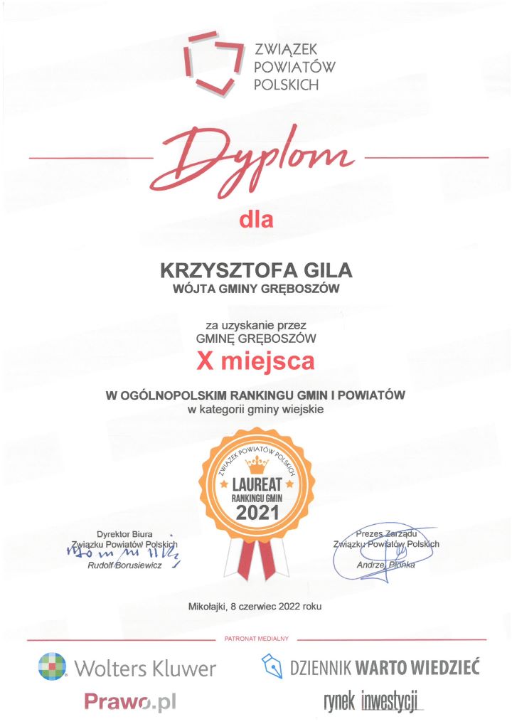 Dyplom Ranking Gmin i Powaitów