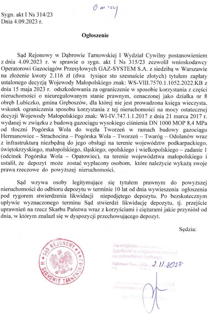 Ogłoszenie 314