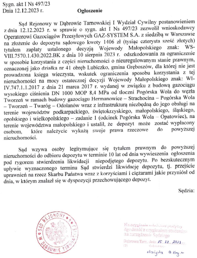 Ogłoszenie 497