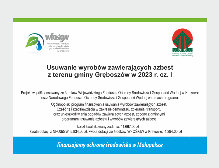 Usuwanie wyrobów zawierających azbest z terenu gminy Gręboszów miniatura