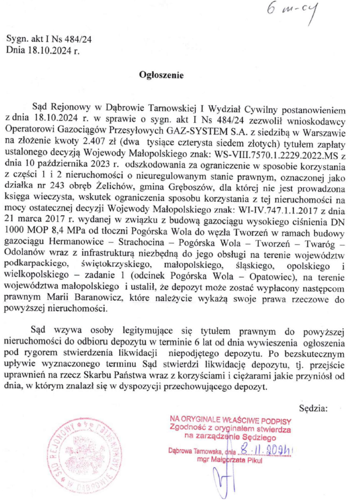 Ogłoszenie Sądu