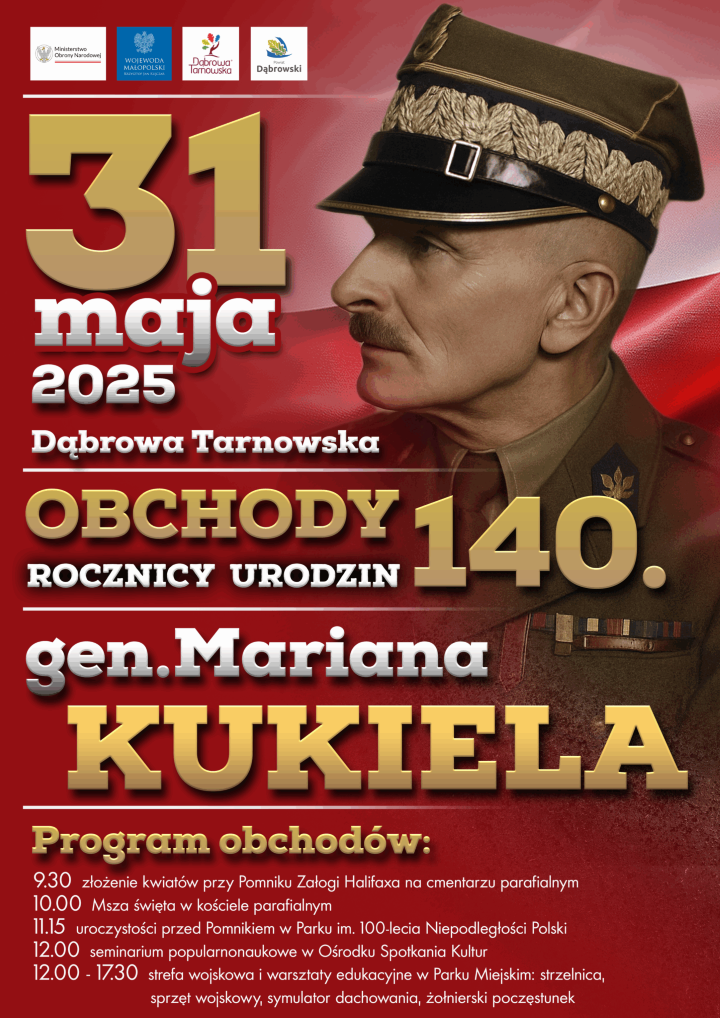 Plakat obchody 140 rocznicy urodzin generała Mariana Kukiela