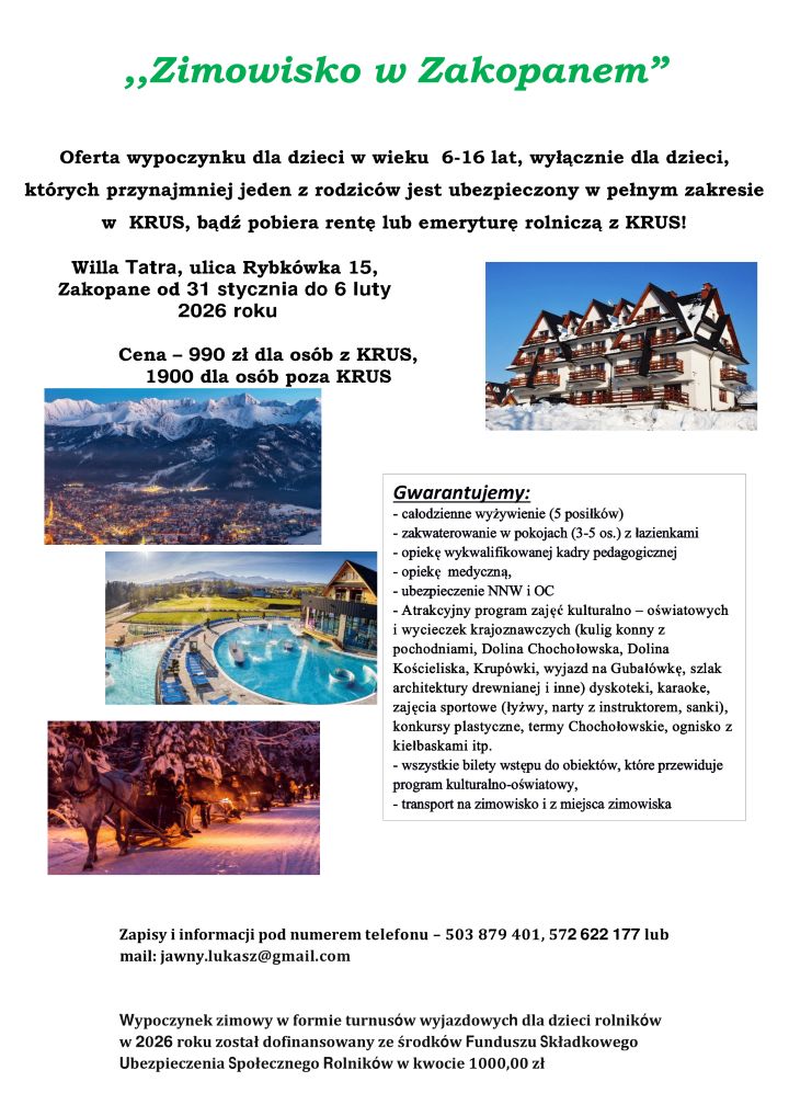 Zimowisko 2026 Willa Tatra