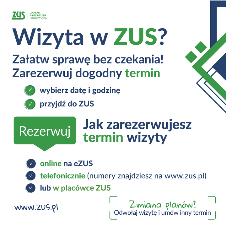 Plakat zmiana organizacji obsługi klientów w placówkach ZUS