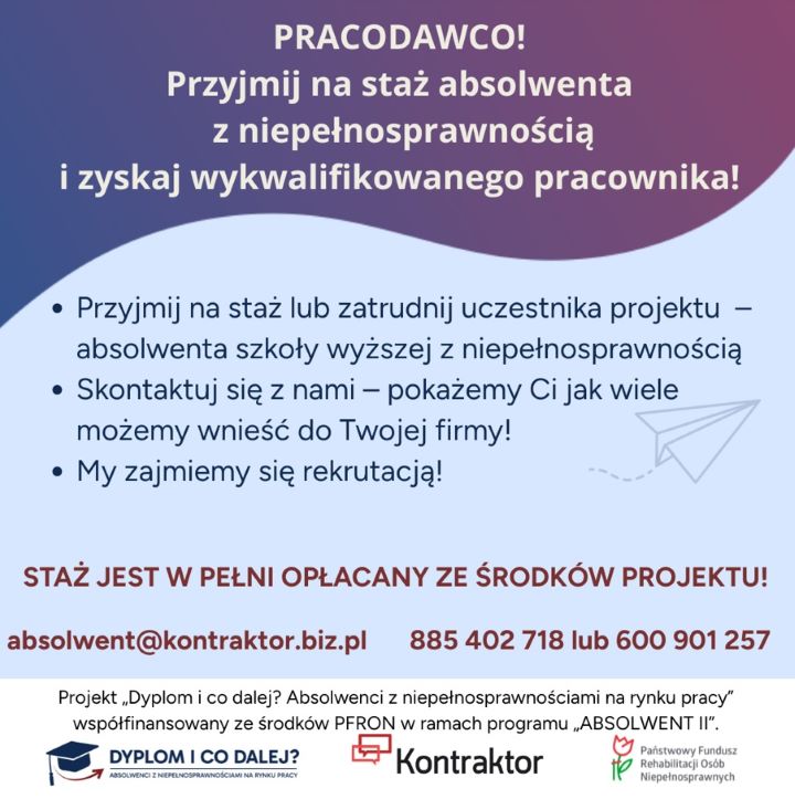 Plakat Absolwenci z niepełnosprawnosciami na rynku pracy