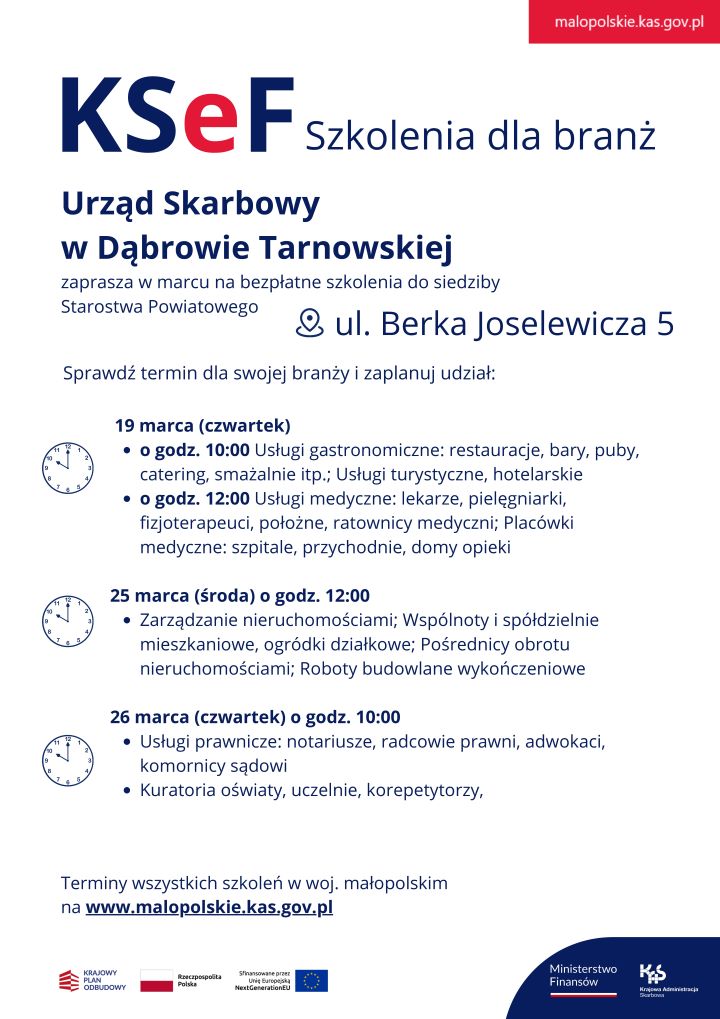 Plakat szkolenie z KSeF od 19 do 26 marca